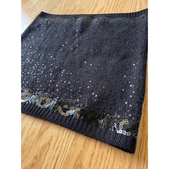Calvin Klein Black Sequin Knit Loop Scarf Collar Elegant Accessory Evening Glam - Picture 3 of 14